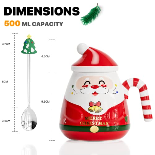 UYOTBKEUB Christmas Coffee Mug with Lid and Stir Stick, Festival Cute Xmas Mugs Lovely Ceramic Tea Cups for Parents, Sweetie and Friends