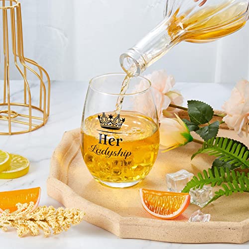 His Lordship and Her Ladyship Gin Glass Set Wedding Gifts to Bride and Groom Anniversary Gin Glasses Set of 2 Cocktail Short Glasses Stemless Wine Glass Gifts to Couple Women Date Party, 16 oz