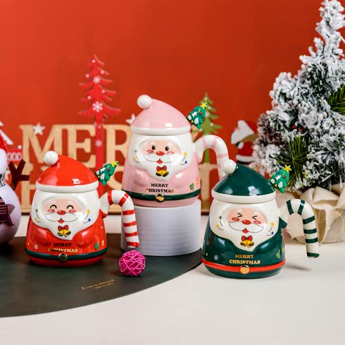 UYOTBKEUB Christmas Coffee Mug with Lid and Stir Stick, Festival Cute Xmas Mugs Lovely Ceramic Tea Cups for Parents, Sweetie and Friends