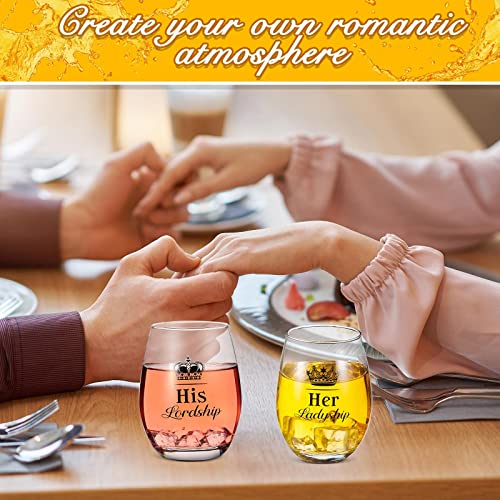 His Lordship and Her Ladyship Gin Glass Set Wedding Gifts to Bride and Groom Anniversary Gin Glasses Set of 2 Cocktail Short Glasses Stemless Wine Glass Gifts to Couple Women Date Party, 16 oz
