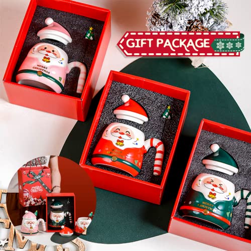 UYOTBKEUB Christmas Coffee Mug with Lid and Stir Stick, Festival Cute Xmas Mugs Lovely Ceramic Tea Cups for Parents, Sweetie and Friends