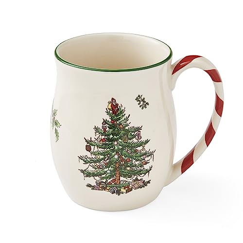 Spode Christmas Tree Mugs with Peppermint Handles Set of 4