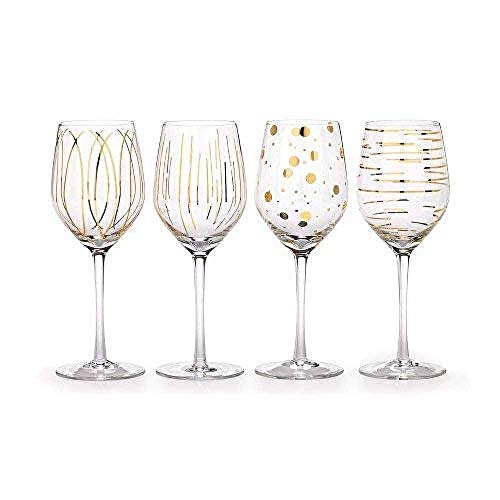 Mikasa 5140631 'Cheers' Etched Crystal White Wine Glasses, 400 ml – Gold Effect (Set of 4)