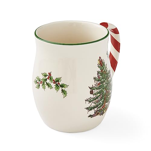 Spode Christmas Tree Mugs with Peppermint Handles Set of 4