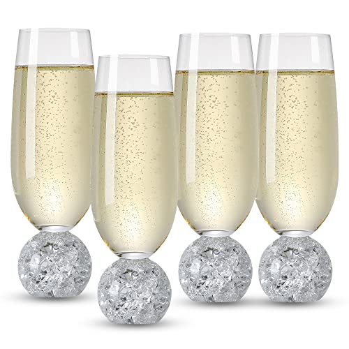 Champagne Flutes, Set of 4 Lead-Free Crystal Glasses, 7 Oz Champagne Glasses,Clear Glasses Set, Bar Glassware,Ideal for Parties,Wedding,Christmas,Durable Reusable Glasses
