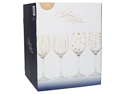 Mikasa 5140631 'Cheers' Etched Crystal White Wine Glasses, 400 ml – Gold Effect (Set of 4)