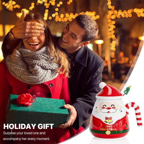 UYOTBKEUB Christmas Coffee Mug with Lid and Stir Stick, Festival Cute Xmas Mugs Lovely Ceramic Tea Cups for Parents, Sweetie and Friends