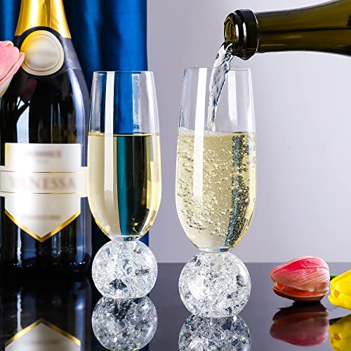 Champagne Flutes, Set of 4 Lead-Free Crystal Glasses, 7 Oz Champagne Glasses,Clear Glasses Set, Bar Glassware,Ideal for Parties,Wedding,Christmas,Durable Reusable Glasses