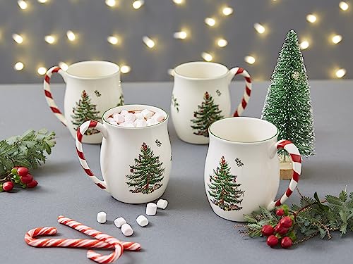 Spode Christmas Tree Mugs with Peppermint Handles Set of 4
