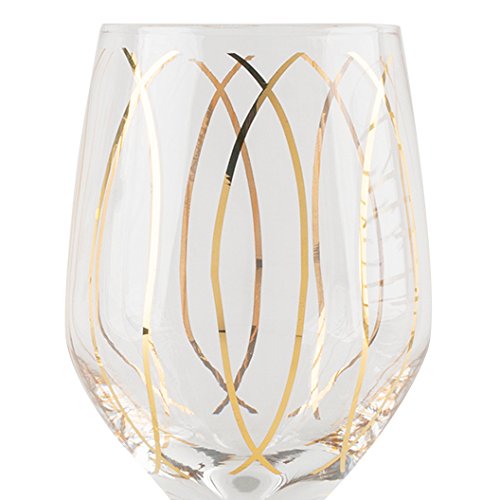 Mikasa 5140631 'Cheers' Etched Crystal White Wine Glasses, 400 ml – Gold Effect (Set of 4)
