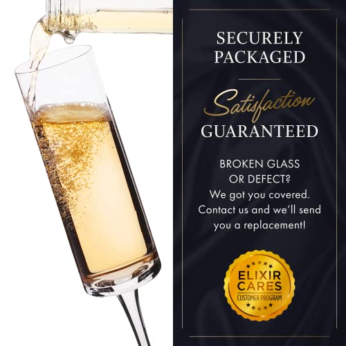 ELIXIR GLASSWARE Champagne Flutes, Edge Champagne Glass Set of 4 - Modern & Elegant for Women, Men, Wedding, Anniversary, Christmas, Birthday - 6oz, Premium Crystal