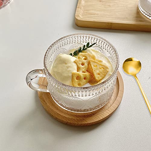 MengCat Vintage Tea Mug 12.5Oz Clear Embossed Glass ,Breakfast Coffee Cup for Cappuccino,Latte,Cereal,Yogurt,Milk,Birthday Mother's,Christmas Day