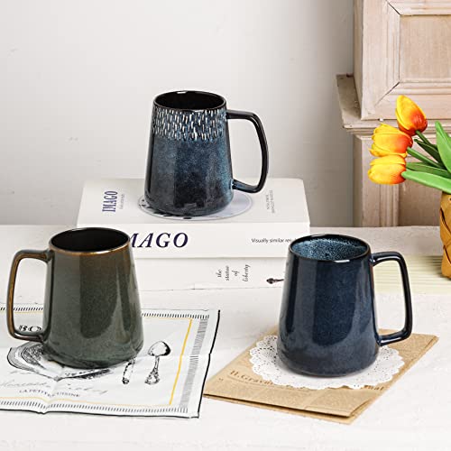 Large Ceramics Coffee Mugs，24 OZ/700ml Extra Large Cups,Matching Lid and Spoon， for Cappuccino, Latte, Hot Cocoa Or Hot Tea -Gift for Birthday/Christmas/Valentine's (24 oz Dark Green Set)