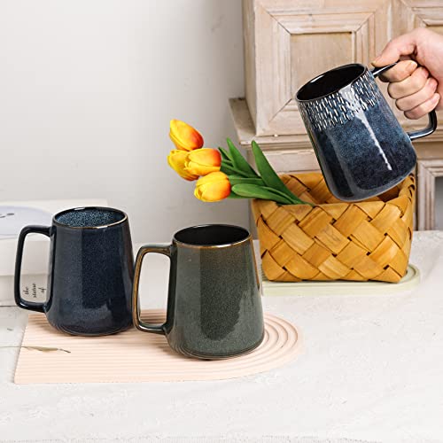 Large Ceramics Coffee Mugs，24 OZ/700ml Extra Large Cups,Matching Lid and Spoon， for Cappuccino, Latte, Hot Cocoa Or Hot Tea -Gift for Birthday/Christmas/Valentine's (24 oz Dark Green Set)