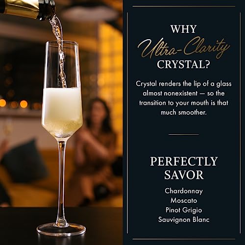 ELIXIR GLASSWARE Classy Champagne Flutes - Hand Blown Crystal Champagne Glasses - Set of 4 Elegant Flutes, 100% Lead Free Premium Crystal - Gift for Wedding, Anniversary, Christmas - 8oz, Clear