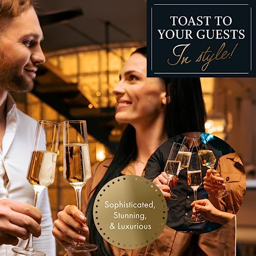 ELIXIR GLASSWARE Classy Champagne Flutes - Hand Blown Crystal Champagne Glasses - Set of 4 Elegant Flutes, 100% Lead Free Premium Crystal - Gift for Wedding, Anniversary, Christmas - 8oz, Clear