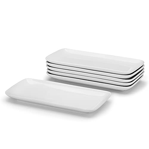 Miicol Ceramic Rectangle Serving Platters 9”(23 x 12cm) Set of 6, White Porcelain Rectangular Serving Plates for Appetizer Dessert Snack Sushi Chips, Dishwasher Microwave Safe