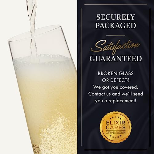 ELIXIR GLASSWARE Classy Champagne Flutes - Hand Blown Crystal Champagne Glasses - Set of 4 Elegant Flutes, 100% Lead Free Premium Crystal - Gift for Wedding, Anniversary, Christmas - 8oz, Clear