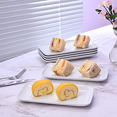Miicol Ceramic Rectangle Serving Platters 9”(23 x 12cm) Set of 6, White Porcelain Rectangular Serving Plates for Appetizer Dessert Snack Sushi Chips, Dishwasher Microwave Safe