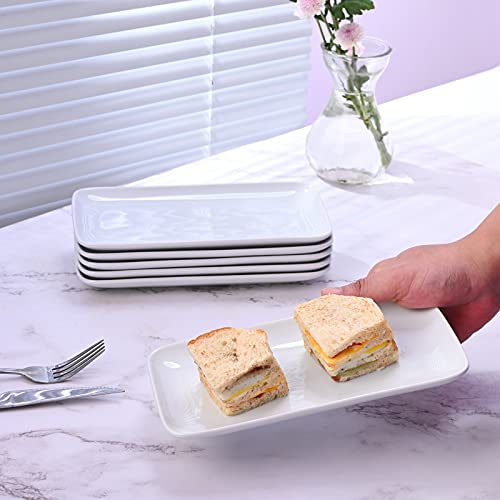 Miicol Ceramic Rectangle Serving Platters 9”(23 x 12cm) Set of 6, White Porcelain Rectangular Serving Plates for Appetizer Dessert Snack Sushi Chips, Dishwasher Microwave Safe