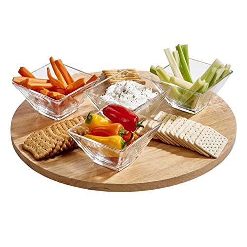 Glow Lazy Susan Wooden Turntable – Elegant 35cm Wood Serving Tray Revolves 360Deg – Rotating Board Plate Dish Table Centrepiece Serve Cakes Cheese Snacks Home Dining Xmas Birthday Party