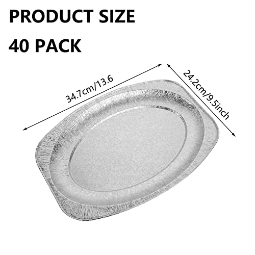 YAYODS 40 Pack Foil Trays, Large Disposable Serving Platters for Party Food, 34 x24cm Silver Foil Serving Platters for Party Wedding Catering, Disposable Aluminium Tray
