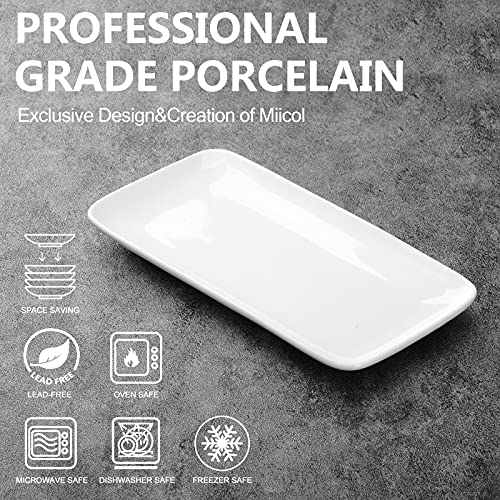 Miicol Ceramic Rectangle Serving Platters 9”(23 x 12cm) Set of 6, White Porcelain Rectangular Serving Plates for Appetizer Dessert Snack Sushi Chips, Dishwasher Microwave Safe