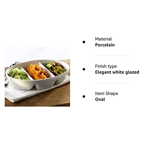 Genware Royal 3 Division Vegetable Dish 28cm | Porcelain Dish, White Dish, Veg Dish, Side Dish - Oven to Tableware