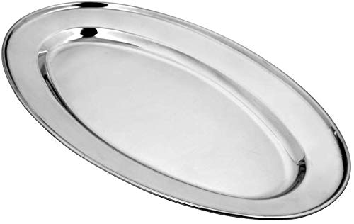 Pack of 4 Pcs 25cm Multipurpose Stainless Steel Oval Shaped Serving Plates Platter Mirror Polish Finished Kitchen Trays