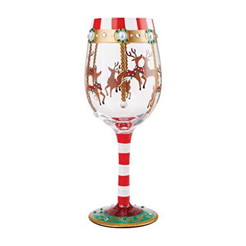 Enesco 6009351 Designs by Lolita Reindeer Carousel Hand-Painted Artisan Wine Glass, Multicolor