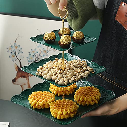 HQdeal Cake Stand Reusable Cupcake Stand Afternoon Tea Cake Stands 3 Tier Serving Platters Dessert Stand Cakes Fruit Candy Sweet Display Tower Party Food Server for Birthday Weding Party