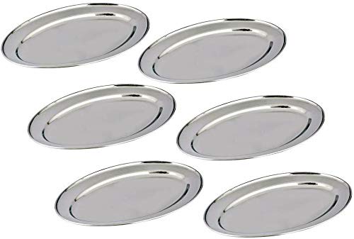 Pack of 4 Pcs 25cm Multipurpose Stainless Steel Oval Shaped Serving Plates Platter Mirror Polish Finished Kitchen Trays