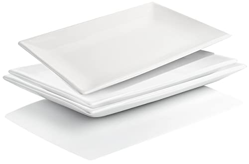Yesland 3 Pack Porcelain Serving Platters Rectangle Serving Plate Dishwasher Ceramic Plates for Buffets Dessert Appetizers, 35.5 x 21.5 x 3.8 cm