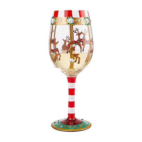 Enesco 6009351 Designs by Lolita Reindeer Carousel Hand-Painted Artisan Wine Glass, Multicolor