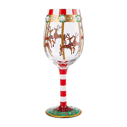 Enesco 6009351 Designs by Lolita Reindeer Carousel Hand-Painted Artisan Wine Glass, Multicolor