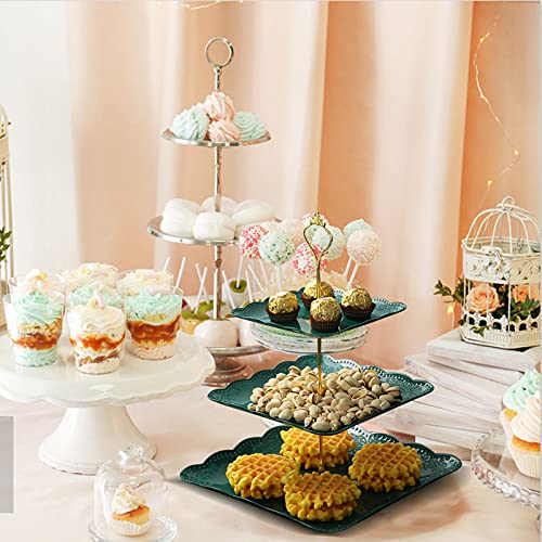 HQdeal Cake Stand Reusable Cupcake Stand Afternoon Tea Cake Stands 3 Tier Serving Platters Dessert Stand Cakes Fruit Candy Sweet Display Tower Party Food Server for Birthday Weding Party