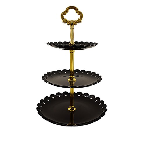 Tincogo 3-tier Plastic Cake Stand-Dessert Stand-Cupcake Stand-Tea Party Serving Platter Black Gold