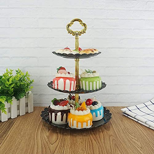 Tincogo 3-tier Plastic Cake Stand-Dessert Stand-Cupcake Stand-Tea Party Serving Platter Black Gold