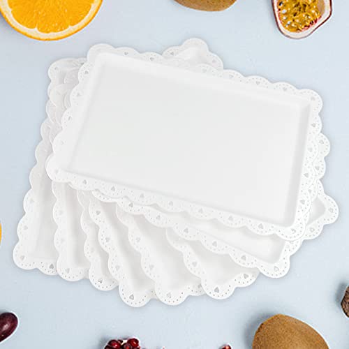 CAEEKER Serving Trays for Food, 8 PCS Fast Food Trays Fruit Tray Rectangular Plastic Trays Serving Platter Food Party Tray for Serving Fruit Dessert Snacks Drinks Tea Coffee, 14 x 9 Inch (White)