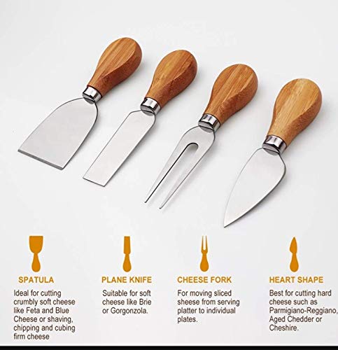 Loving Nature Bamboo Cheese Board Large Cutting Board with 4 Piece Knife-Set Charcuterie Serving Platter Tray Cheeseboard for Wedding Christmas Birthday Gifts Anniversary Wine Party Celebrations