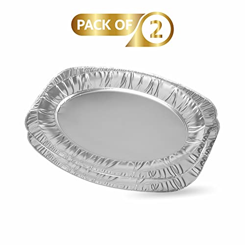 Serving Platters for Parties Serving Platter Appetizer Oval Foil Plates Aluminium Disposable Reusable Food Trays Silver Catering Dishes Wedding Birthday Party Sandwich Dessert Dish 2pc (350mmx237mm)