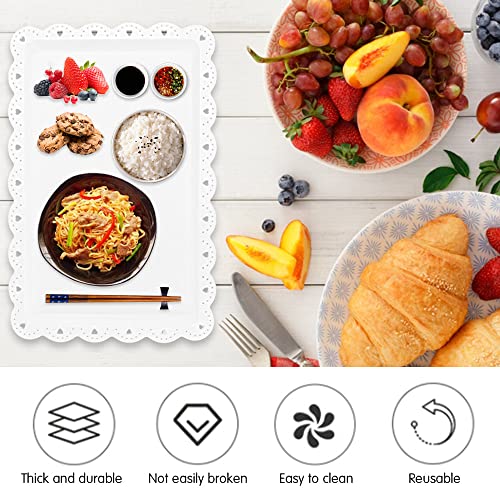 CAEEKER Serving Trays for Food, 8 PCS Fast Food Trays Fruit Tray Rectangular Plastic Trays Serving Platter Food Party Tray for Serving Fruit Dessert Snacks Drinks Tea Coffee, 14 x 9 Inch (White)