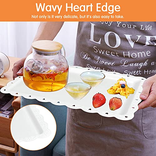 CAEEKER Serving Trays for Food, 8 PCS Fast Food Trays Fruit Tray Rectangular Plastic Trays Serving Platter Food Party Tray for Serving Fruit Dessert Snacks Drinks Tea Coffee, 14 x 9 Inch (White)