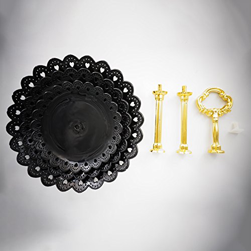 Tincogo 3-tier Plastic Cake Stand-Dessert Stand-Cupcake Stand-Tea Party Serving Platter Black Gold