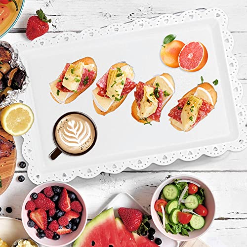 CAEEKER Serving Trays for Food, 8 PCS Fast Food Trays Fruit Tray Rectangular Plastic Trays Serving Platter Food Party Tray for Serving Fruit Dessert Snacks Drinks Tea Coffee, 14 x 9 Inch (White)