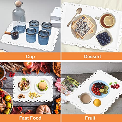 CAEEKER Serving Trays for Food, 8 PCS Fast Food Trays Fruit Tray Rectangular Plastic Trays Serving Platter Food Party Tray for Serving Fruit Dessert Snacks Drinks Tea Coffee, 14 x 9 Inch (White)