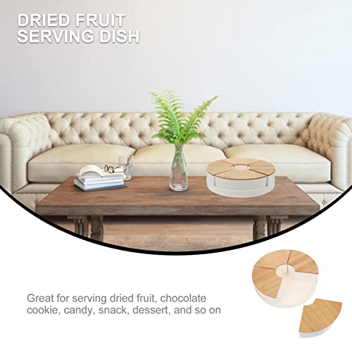 STOBOK Snack Tray with Lid Divided Candy Box Nut Holder Dried Fruit Box Tray Round Appetizer Tray with Wooden Cover 4 Compartment Dry Food Storage Organizer Dish Platter 26cm White