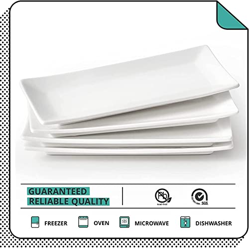 LIFVER Serving Platter, 10 inch White Rectangle Dinner Plates, Oblong Serving Dishes for Sushi, Appetizers, Dessert, Entrées, Dishwasher & Microwave Safe