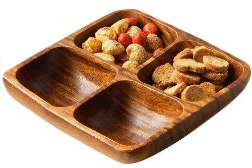 Premier Housewares 1104552 Acacia Wood 4 Section Square Serving Dish, 5 x 20 x 20 cm Brown