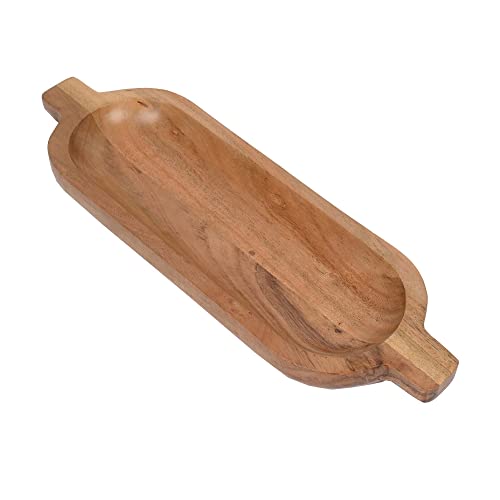 Samhita Acacia Wood Serving Platters for Food Party Cheese Appetizer Long Appetizer Easy Carry Grooved Handle Design (40.64cm x 12.7cm x 3.81cm)